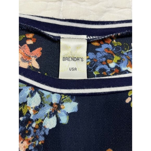 Brenda's USA Small Blue Floral Shirt with Floral 3/4 Sleeve Poly Rayon Coral - Picture 5 of 5